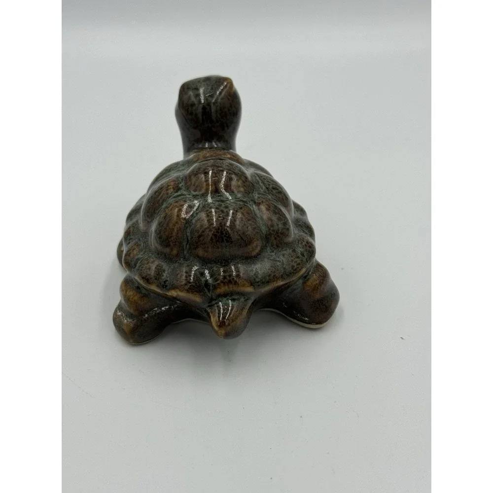 Russ‎ Home Ceramic Tortoise Turtle Figurine Brown Drip Glaze 5.5